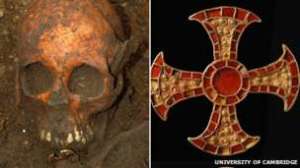 The skull of an Anglo-Saxon girl was found with a jeweled symbol of Christianity 