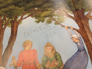 One child was flipping through a medieval picture book I had brought in. "Someone wrote in here!" O dear! Who could have done that? None other than my own dear daughter, Sarah, many years ago....