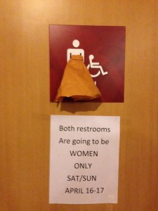 Why I love Story Circle. Over 100 women--taking over the men's restroom!